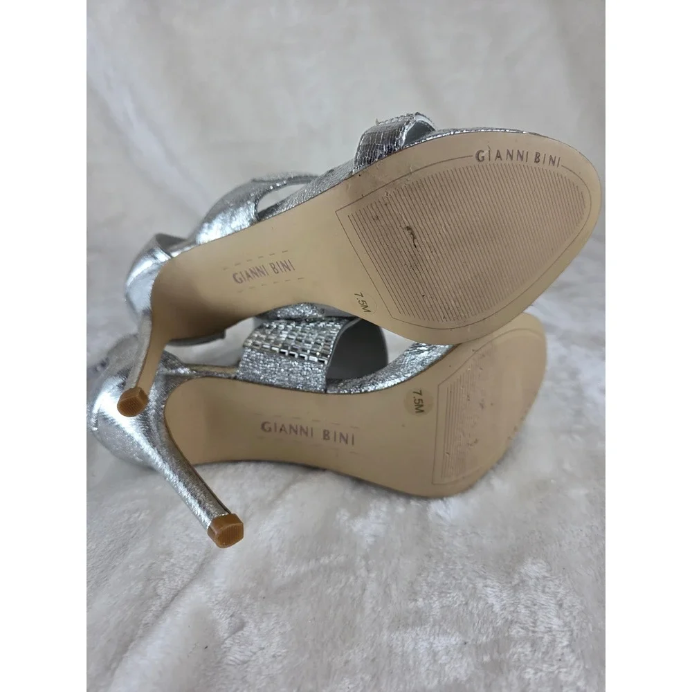 Gianni Bini‎ Silver Embellished Stiletto Heel Sandals Women's Size 7.5M